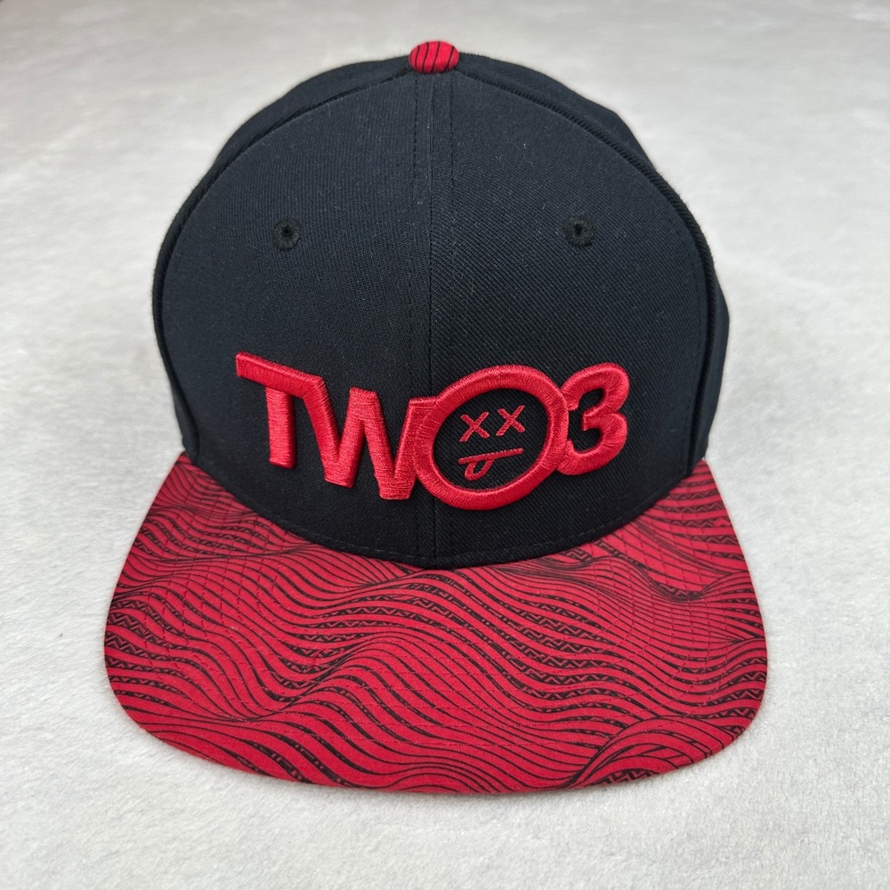 Jordan Two 3 Snapback Hat Black Red Wavy Pattern Flat Brim Jumpman Cap OSFM